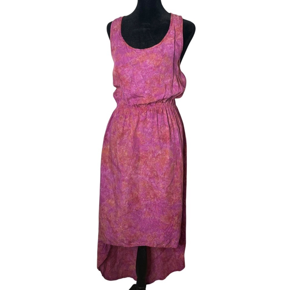 Go Fish Pink Tie Dye Midi Dress XS Smocked Hi Low Festival Fairycore Artsy